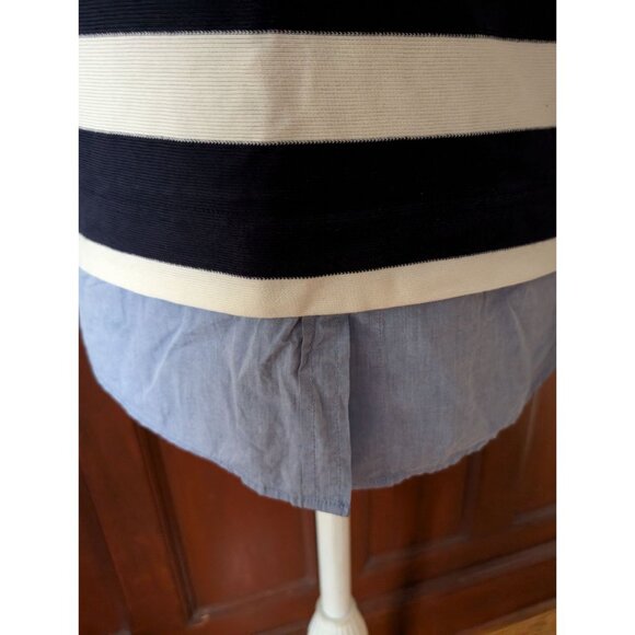 J.Crew XS Black & White Striped Long Sleeve Shirt With Layered Blue Hem - Picture 2 of 7